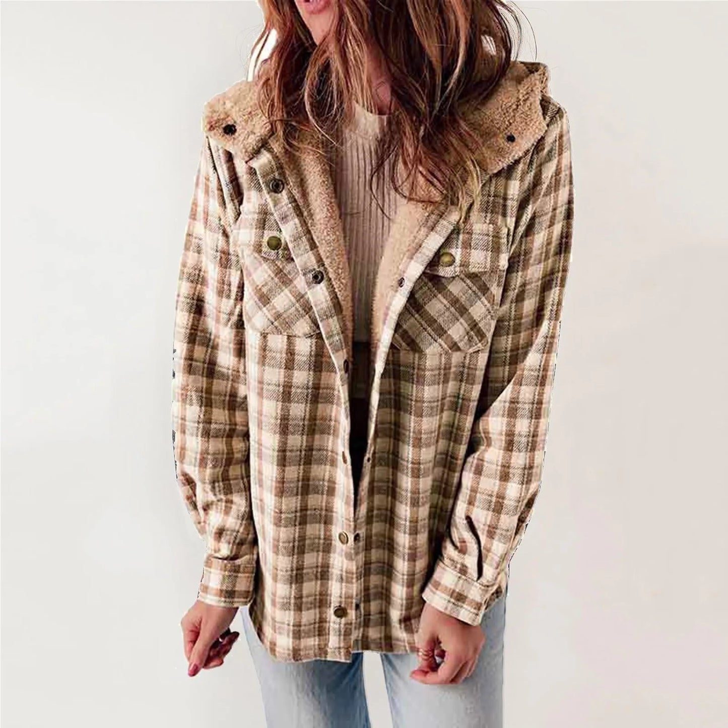 Plaid Hooded Jacket with Pockets